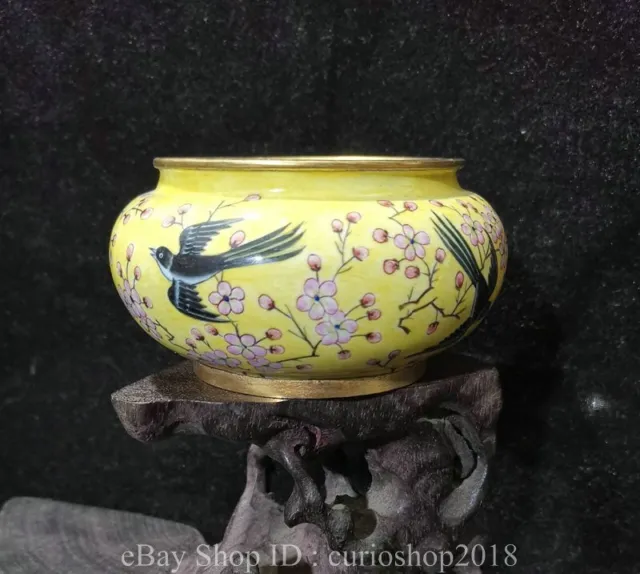 3.4 "Qianlong Marked China Cloisonne enamel Dynasty Plum Flower Bird Pot Jar