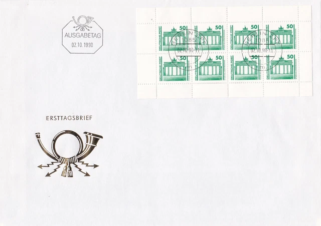 DDR Ersttagsbriefe - Bauwerke als Heftchenblatt 21 auf FDC - A5 - EST 02.10.90