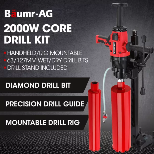 BAUMR-AG 2000W 160mm Handheld Core Drill w/Stand,63mm & 127mm Drill Bit Combo