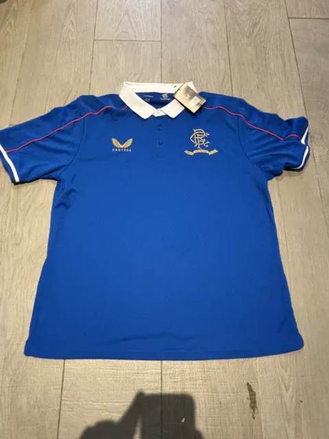 Official Glasgow Rangers FC 150 Anniversary Home Polo Shirt Size 4XL