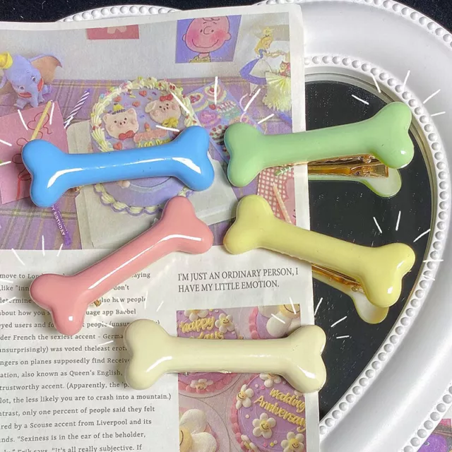 2pcs Femme Dog Bone Resin Hairpin Fashion HARAJUKU Style Hair Clips Girls Charm 2