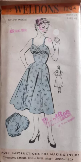 Vintage Original Sewing Pattern Weldons no 1204 Slip & knickers bust 38 Unopened