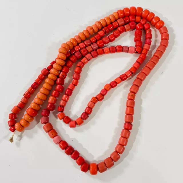 Antique Natural Chinese Red Coral Beads Graduated Necklace 150g