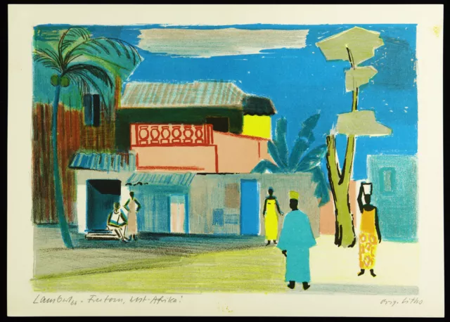 Freetown, West-Afrika 1966. Lithographie Kurt LAMBERT (1908-1967 D) handsigniert