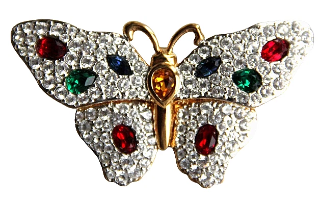 Swarovski Multi Color Crystals Pave Gold-Plated Butterfly Brooch Pin Swan Stamp