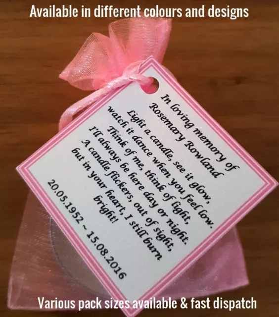 Personalised candle favour memorial funeral keepsake -memory bereavement loss