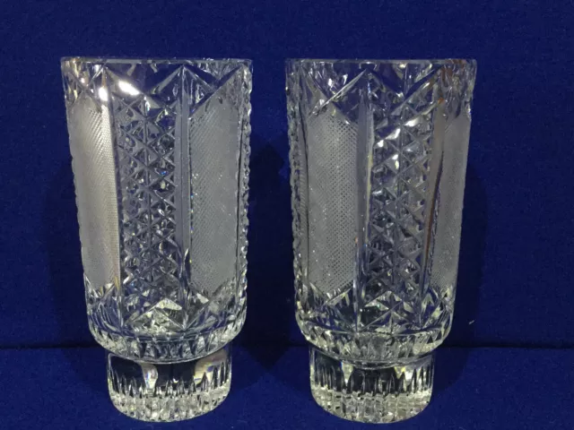 Crystal Glass Hand Cut Pair of Vases