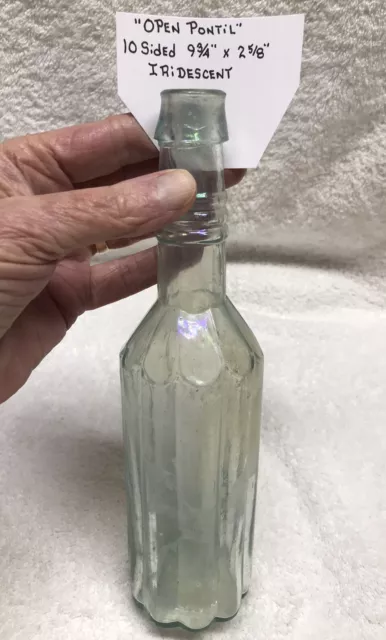PEPPER SAUCE BOTTLE OPEN PONTIL 1850s IRIDESCENCE