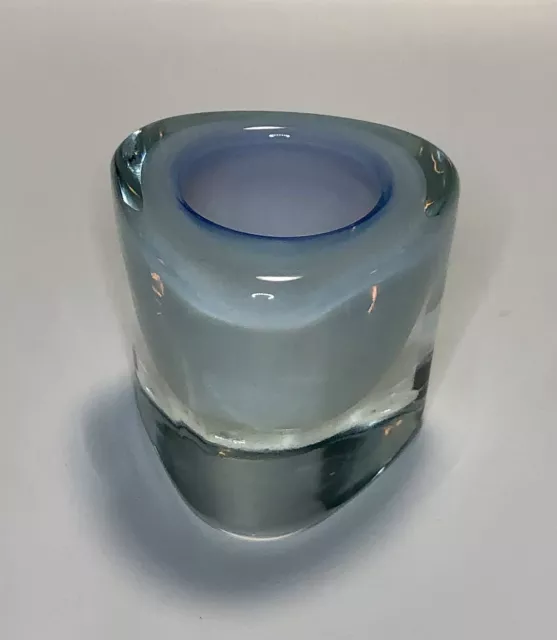 Hand Blown Art Glass Light Blue Small Thick Heavy Vase Candle Pencil Holder