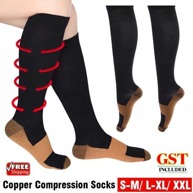 Up To 2Pairs Miracle Copper Compression Socks Anti Fatigue Travel DVT Comfort AU