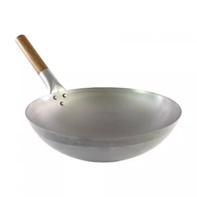 Wok Round Bottom Fry Pan Pot Chinese Deep Cooking Wooden Handle Wok Kadhai Karai