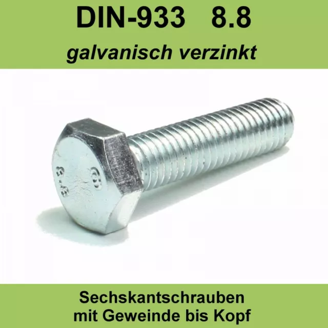 M6 DIN 933 8.8 Sechskant Schrauben verzinkte Maschinen Gewindeschrauben Voll M6x