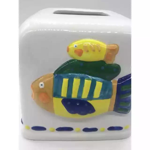 pat meyers tissue box cover ceramic 6" fish sea marine white #5384 beach florida 2
