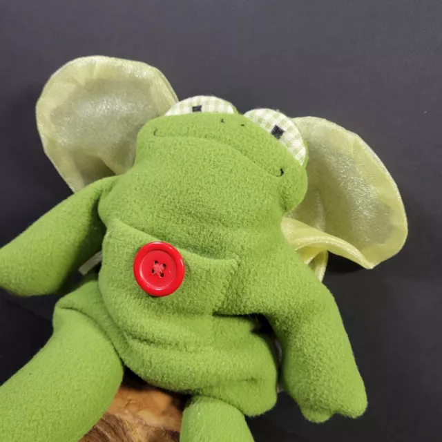Woof & Poof Tooth Fairy Frog Plush Stuffed Green Beanie Pocket Red Button Wings