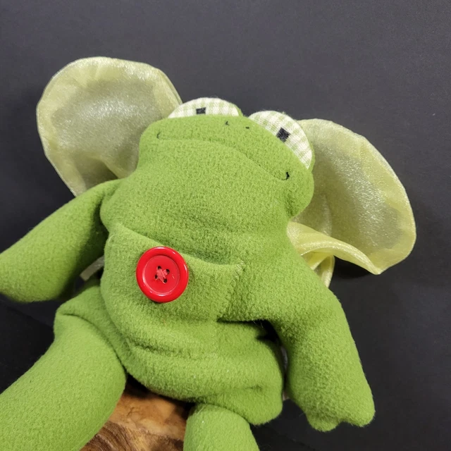 Woof & Poof Tooth Fairy Frog Plush Stuffed Green Beanie Pocket Red Button Wings