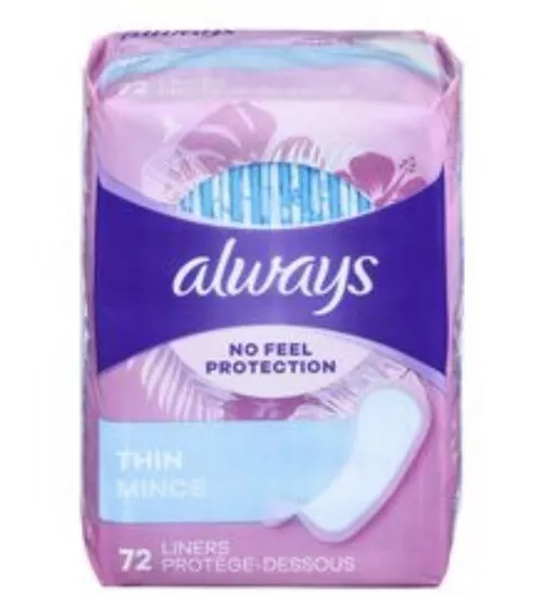 X6 ALWAYS Unscented Regular Absorbency Thin Liners, No Feel Protection 72 un
