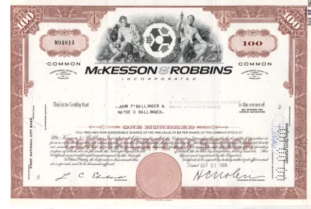 McKesson & Robbins Inc. - Original Stock Certificate -1966 - N94814