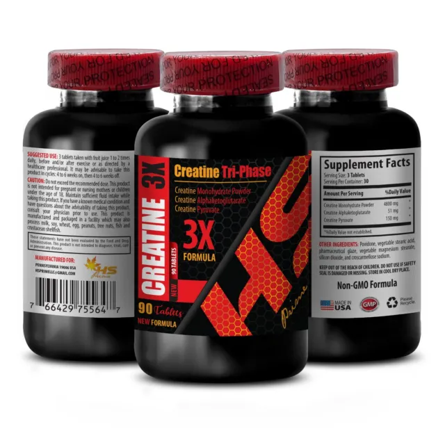 muscle gainer - CREATINE 3X 5000mg - creatine monohydrate pills - 90 Tablets
