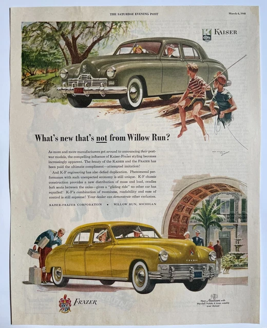 1948 Frazer Automobiles Boys Fishing Couple at Hotel Color Vintage Print Ad-CRC2