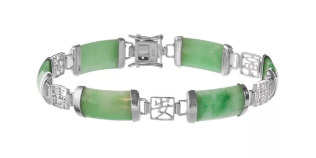 Armband Damen 925er Silber Grosse Jade-Elemente Chinesische Glückssymbole