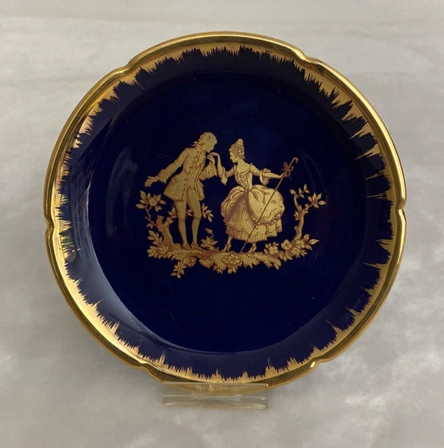 VINTAGE LIMOGES FRANCE Cobalt Blue Miniature Plate Gold Courting Couple