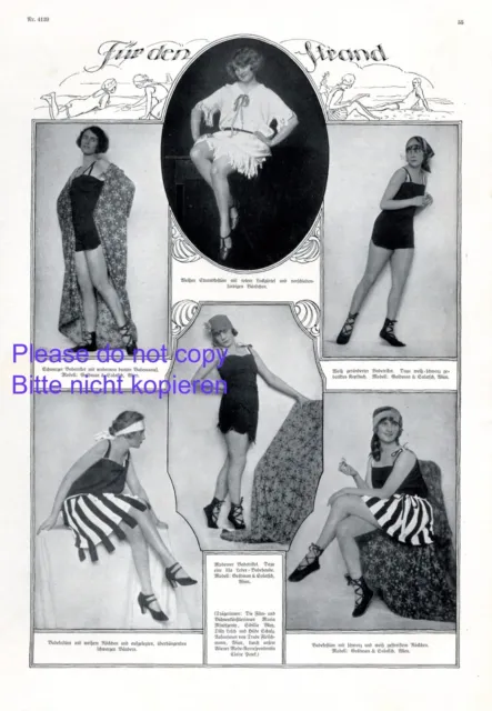 Für den Strand XL 1924 Seite mit 6 Abb. Strandmode Bademode Mode 20er Jahre