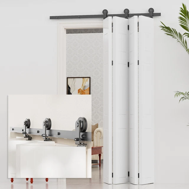 CCJH 4-20FT Modern Bifold Sliding Barn Door Hardware Kit Track Roller  4/8 Doors
