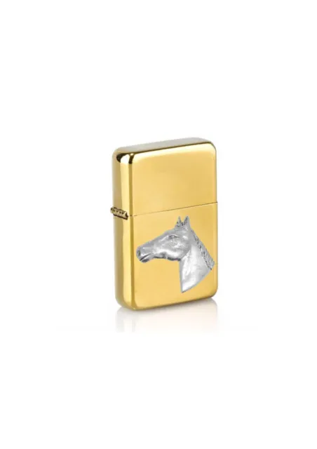 PPE09 Horse Head Pewter Pendant On a petrol wind proof gold Lighter