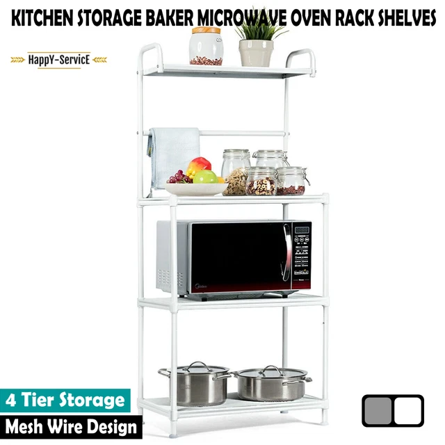 4 Tier Kitchen Microwave Storage Baker Oven Stand Rack Strong Metal Shelves