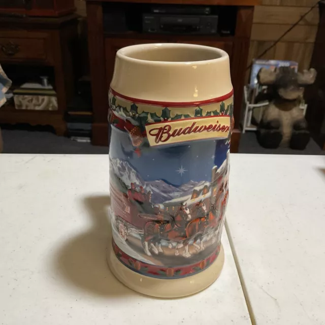 NIB 2003 Budweiser Holiday Stein Old Towne Holiday Ceramic Breweriana Clydesdale