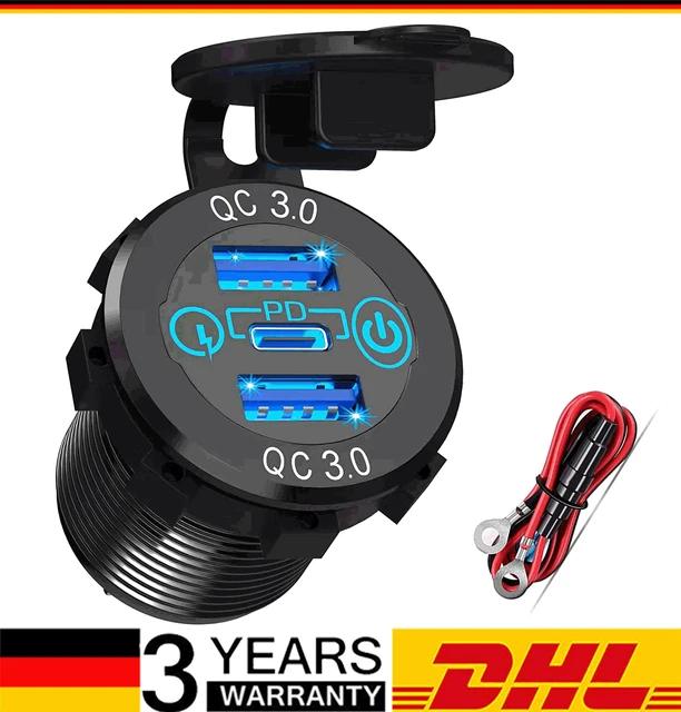 12V-24V Typ C PD 60W USB Ladegerät Buchse Steckdose QC 3.0 Für Auto Motorrad KFZ
