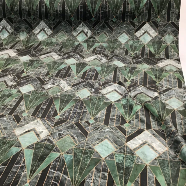 Emerald Deco Green/grey Super Soft Velvet 140cm wide Curtain/Upholstery Fabric