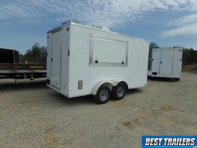 tall 7 x 14  New concession vending trailer white enclosed cargo trailer