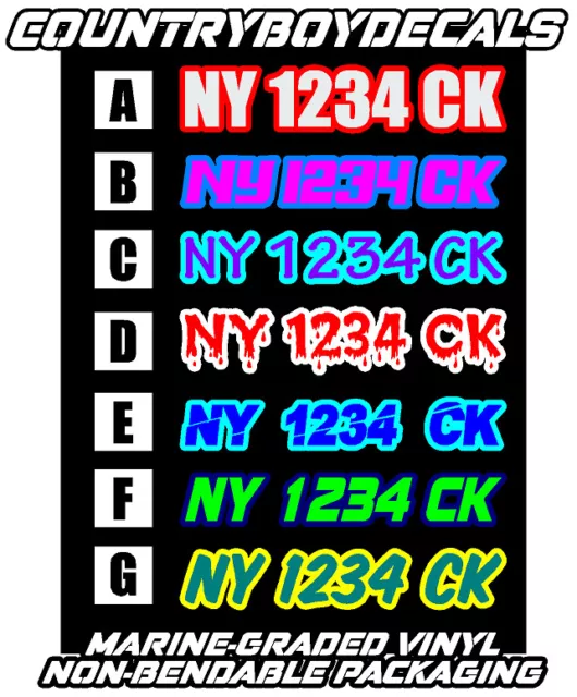 TWO Custom 18" BOAT REGISTRATION VINYL DECALS Jet Ski Marine Numbers Water Pair