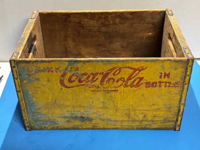 Vintage Wooden Yellow Coke Coca Cola Crate Carrier-Roseburg