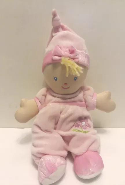 Kids Preferred Pink Soft Plush Baby Doll Stuffed Lovey Toy  Flower Cap Hat 11"