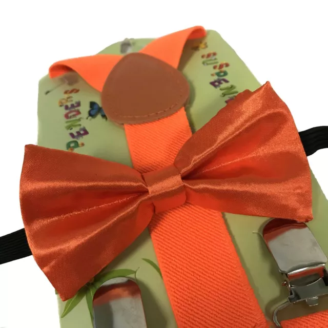 "NEON ORANGE" Matching Suspender & Bow-Tie Set Kids Toddler Baby Boys Girls