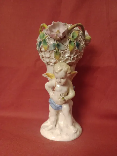 Antique 19th Century German Porcelain Schneeballen /Snowball Cherub Vase