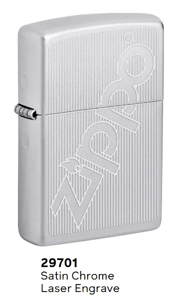 🔥Zippo 🔥- Zippo Logo  Design - Satin Chrome - Laser Engrave-  29701 - Bnib