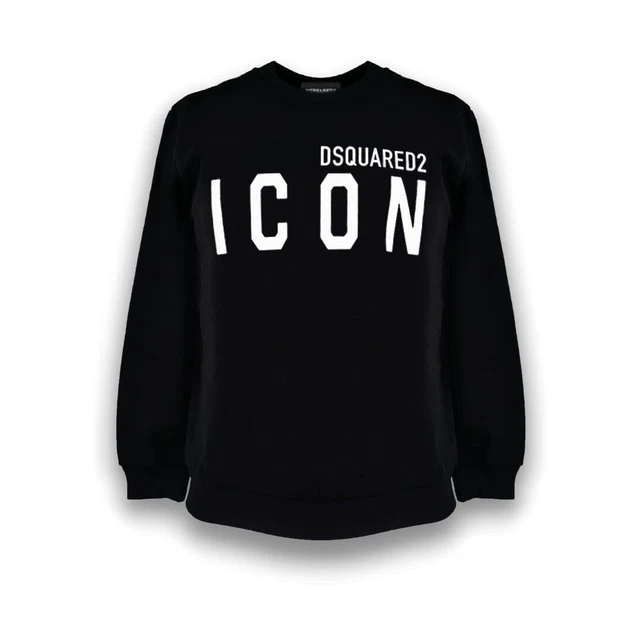 Felpa Uomo Donna icon stampa logo dsq icon maglia girocollo nera