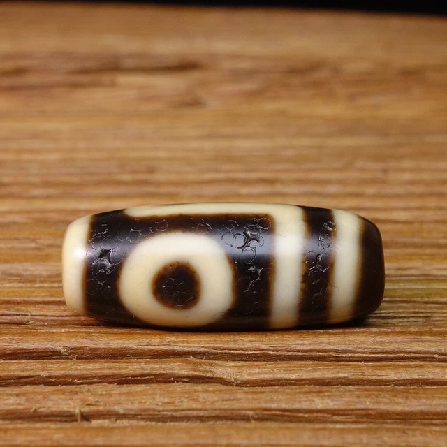 Ancient Tibetan DZI Beads Old Agate Yellow Striped 2 Eye Amulet Pendant GZI#8043