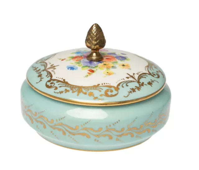 Atelier Camille Le Tallec Limoges Porcelain Hand Painted Lidded Jar - Turquoise