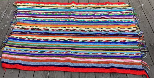 Crochet Afghan  LAP Blanket Throw Multi Color Southwest Style Fringe Edge 43x58