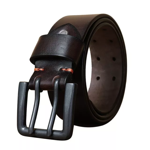 43MM Men's Heavy Duty Genuine Leather Double Prong Belt Alloy Buckle Waistband