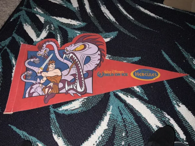 Vintage 1997 Disney On Ice Hercules souvenir flag pennant, 24”x10”