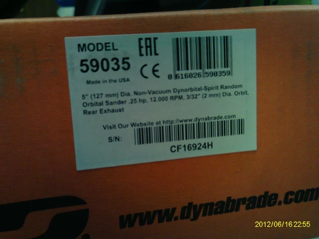 Dynabrade 59035 Dynorbital-Spirit Air Random Orbital Sander,0.25Hp,5 In.
