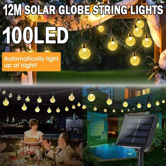 Retro Solar 100LED String Lights Outdoor Garden Festoon Party Globe Bulbs Light