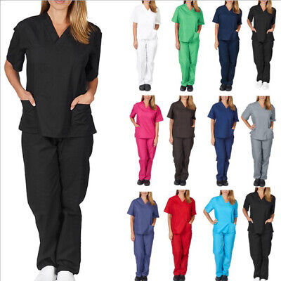 Unisex 2PCS/SET Suit Hospital Medical Doctor Nurse Scrubs Tunic Work Uniforms