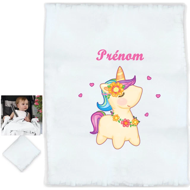 plaid licorne bébé personnalisé cadeau naissance texte choix réf 32