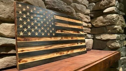 Rustic Engraved Wooden American Flag Art Nation Sign Handmade Wall décor Gift